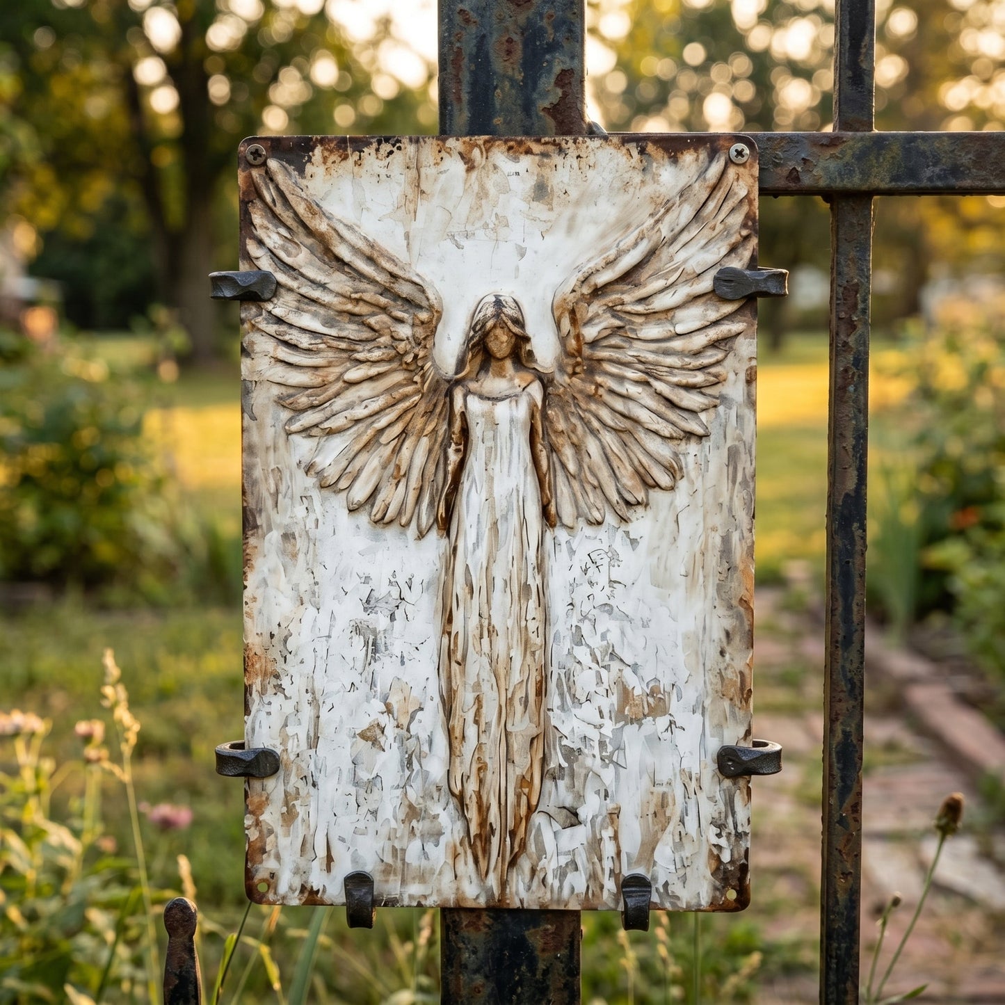 ๐๏ธ Rustic Guardian Angel Metal Wall Art