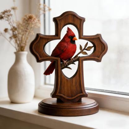 🐦✝️ Handcrafted Cardinal Cross Ornament