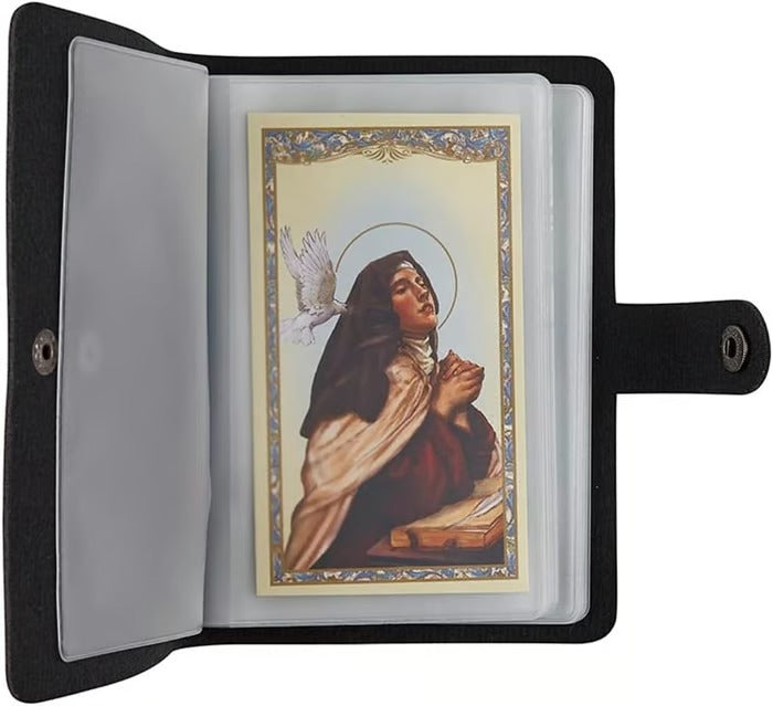 ✝️ Catholic Faux Leather Holy Card Holder – Pocket Prayer Card Organizer with Snap Closure