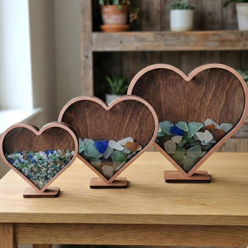 Heart Sea Glass Display Box: Coastal Decor Shadow Box